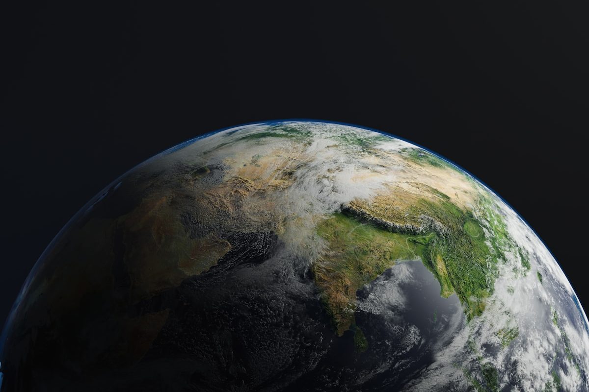 a planet with clouds and water